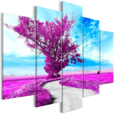 Платно печат - Дърво близо до пътя (5 части) Виолетово