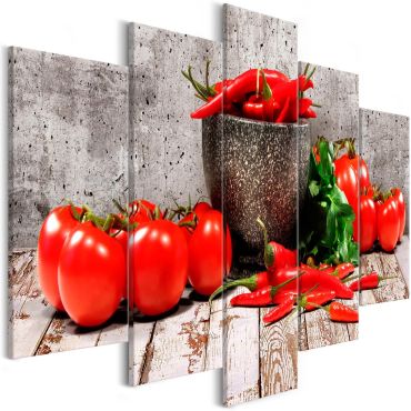 Платно печат - Червени зеленчуци (5 части) Бетон широко