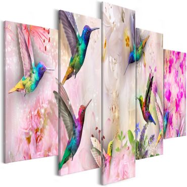 Платно печат - цветни колибри (5 части) широко розово