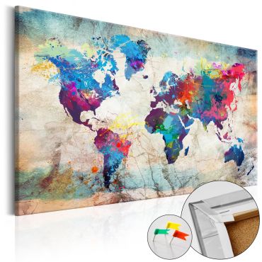Декоративен подарък - Карта на света: Цветна лудост [Карта на корк]