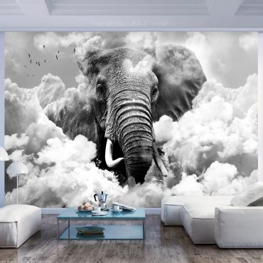 тапет - Слон в облаците (черно и бяло)