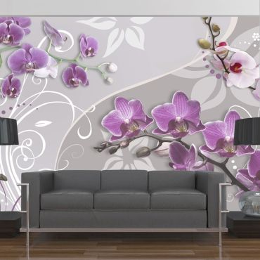 тапет - Полет на лилави орхидеи