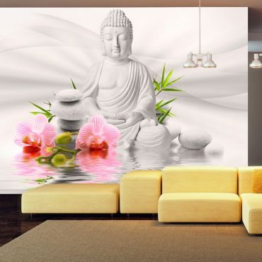 Самозалепващ се фототапет - Буда и две орхидеи