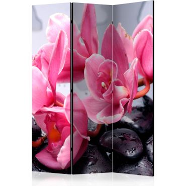 Преграда с 3 секции - Орхидеи цветя с камъни дзен [Разделители за стаи]