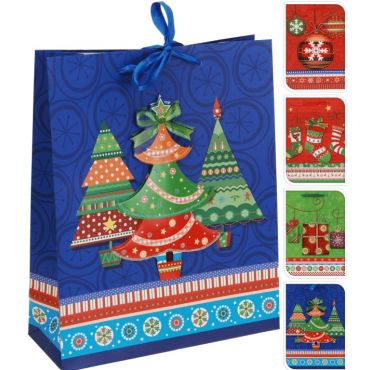 Коледна подаръчна торбичка в 4 теми (3-D), 26x10x32 см