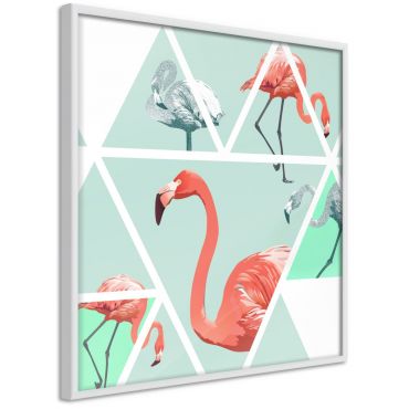 Плакат - Тропическа мозайка с фламинго (квадрат)