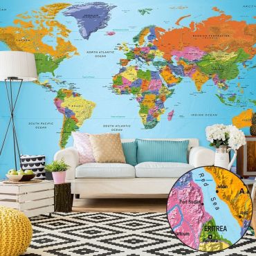 Самозалепващ се фототапет - Карта на света: Цветна география II