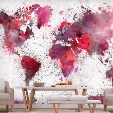Самозалепващ се фототапет - Карта на света: Червени акварели