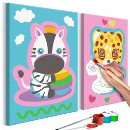 Направете своя собствена картина върху платно - Zebra & Leopard (Pink & Blue) 33x23