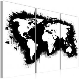 Печат върху платно - Монохроматична карта на света - триптих
