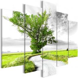 Платнен печат - Самотно дърво (5 части) Зелен 225x100